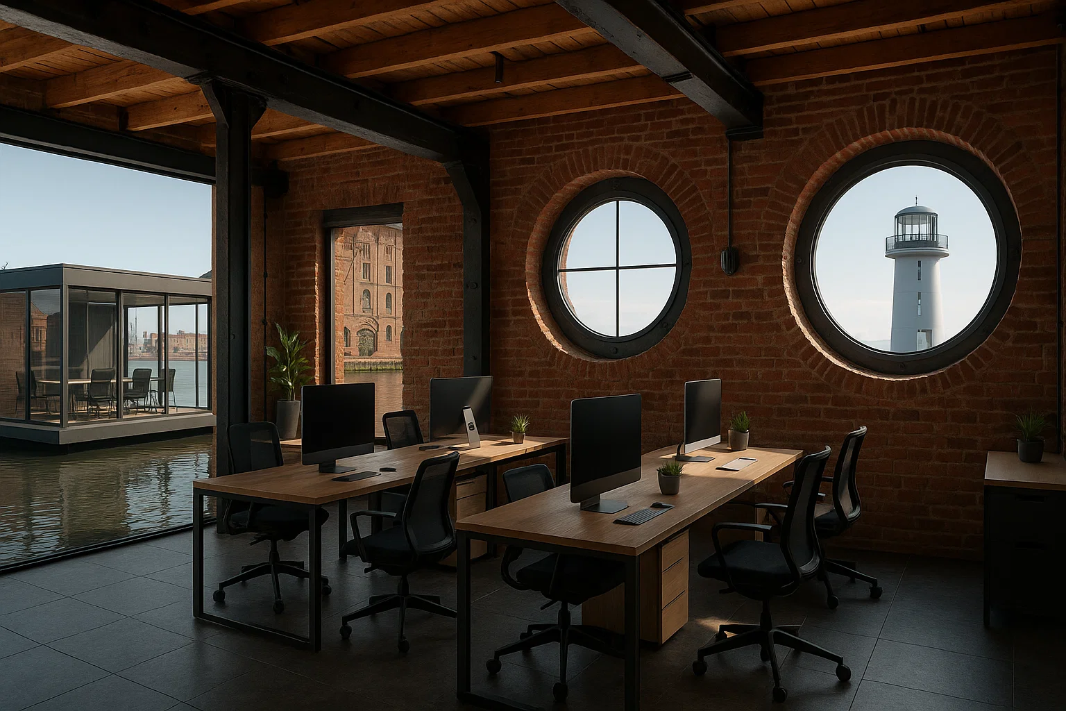 Nowoczesne przestrzenie coworkingowe w Szczecinie inspirowane morskim dziedzictwem – od odrestaurowanego spichlerza, przez pływający dok, po latarnię morską przekształconą w biuro.